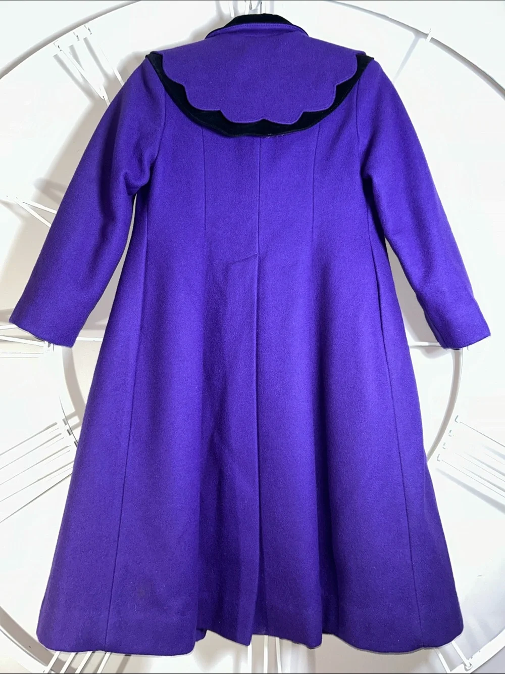 Vintage Rothschild Vibrant Purple Double-Breasted Wool Coat with Black Trim